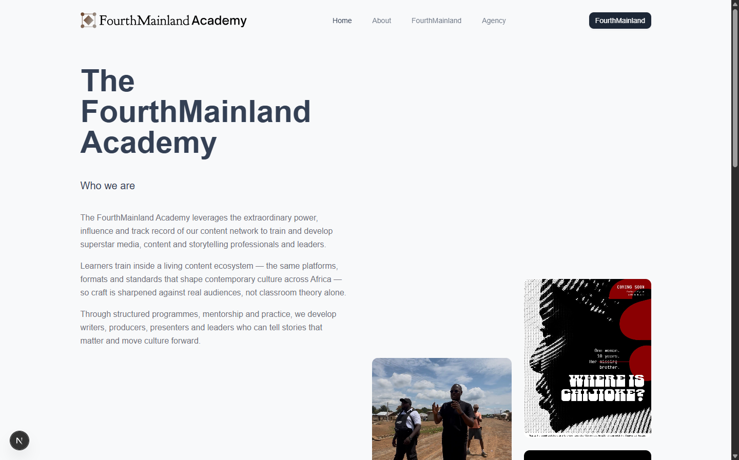 The FourthMainland Academy project screenshot 1: Showcasing the user interface and design